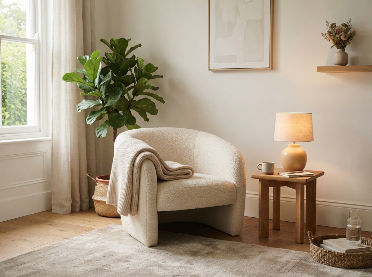 Calm therapy space prepared for an in-person session